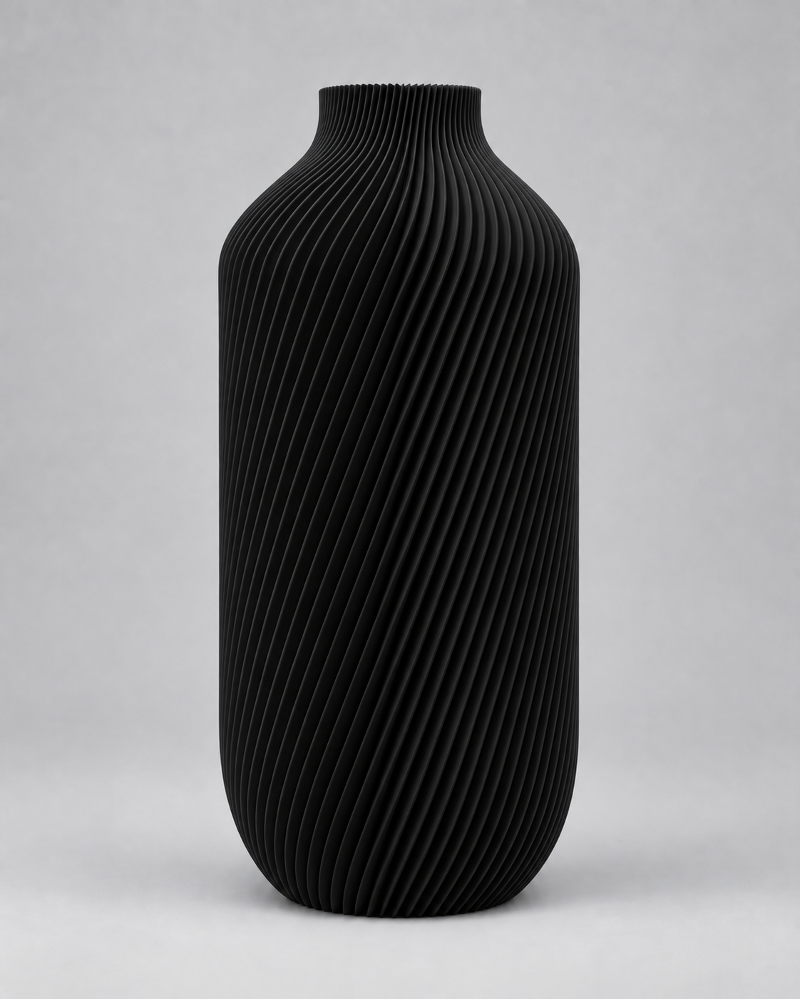 Zwarte Silk vaas, een 3D-geprinte flesvaas met gedraaide ribbels