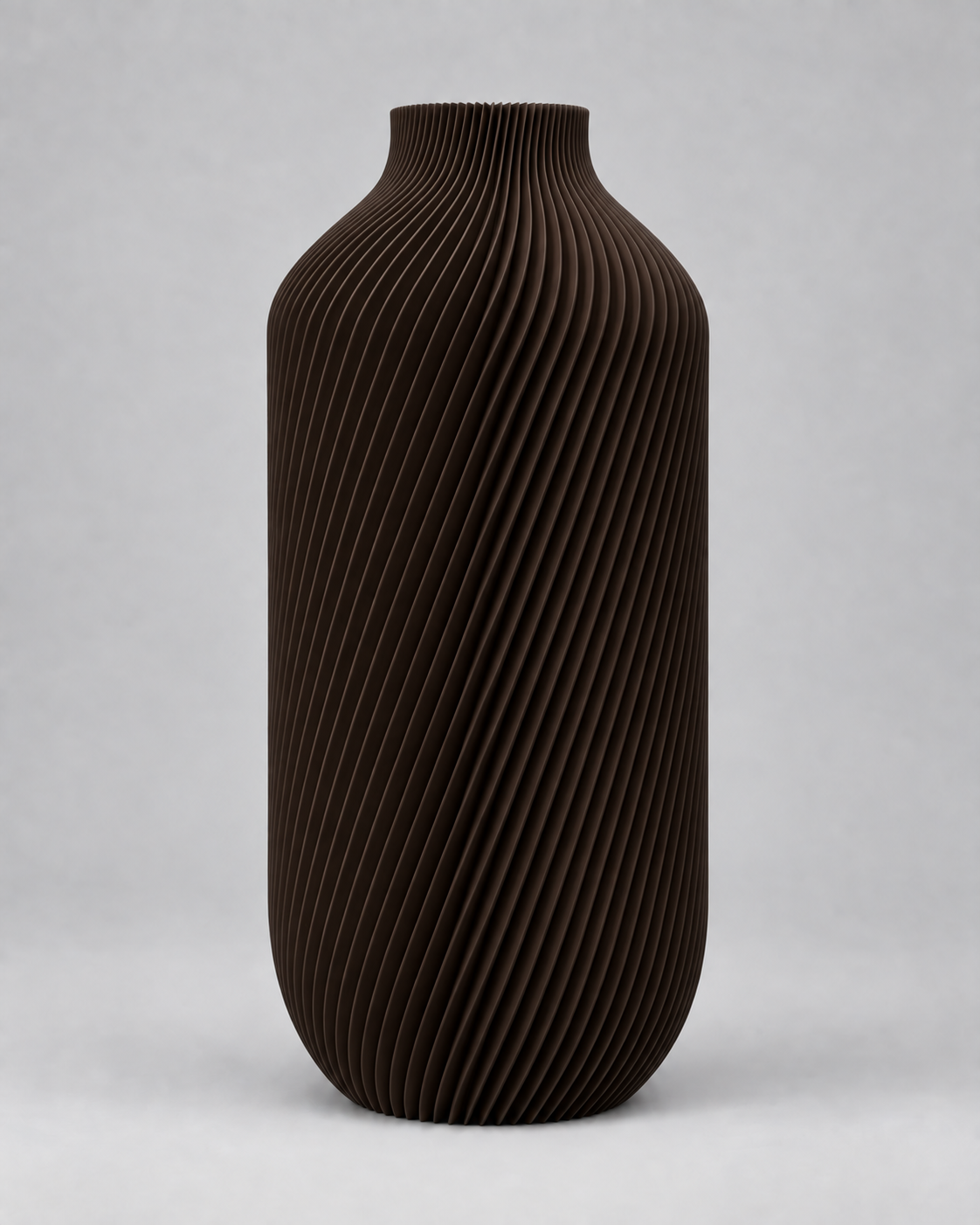 Bruine Silk vaas, een 3D-geprinte flesvaas met gedraaide ribbels