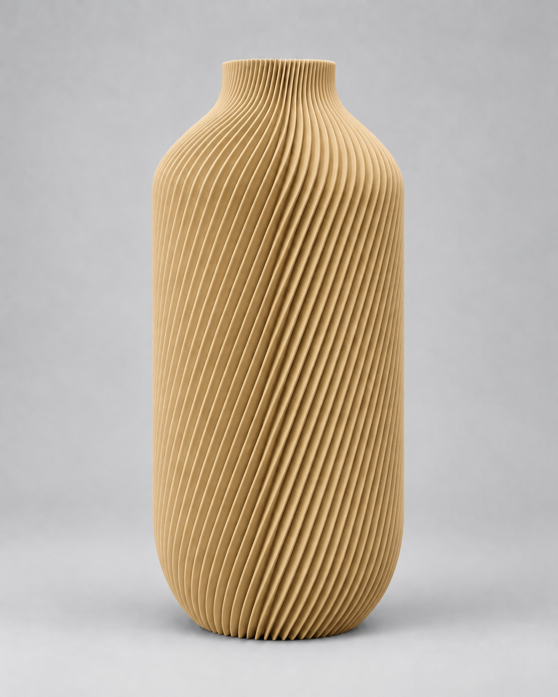 Zandkleurige Silk vaas, een 3D-geprinte flesvaas met gedraaide ribbels