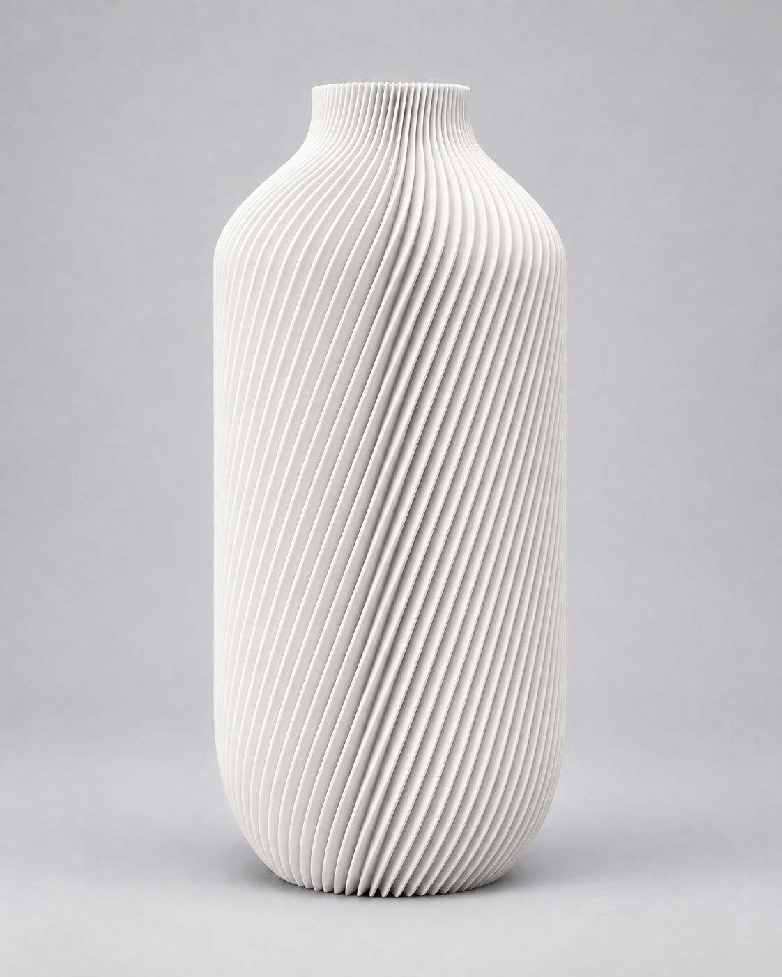 Witte Silk vaas, een 3D-geprinte flesvaas met gedraaide ribbels