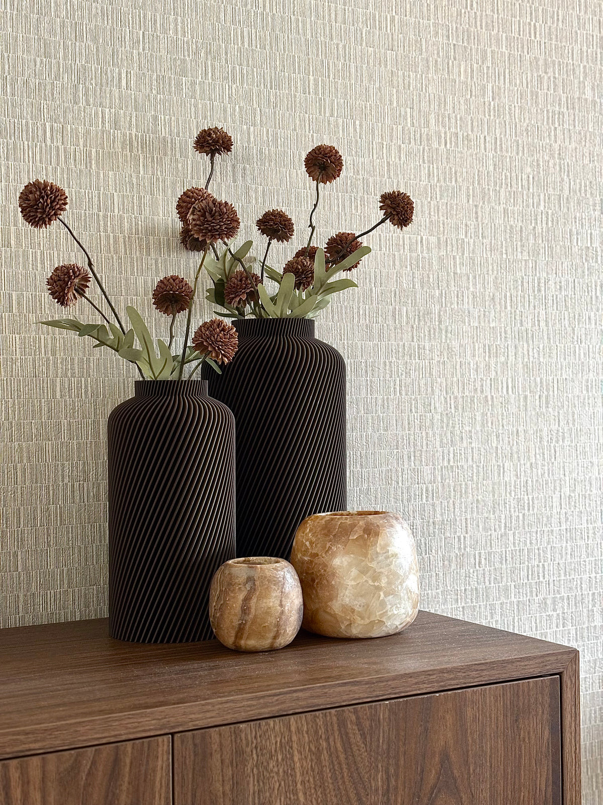 Brown SILO vases with dried flowers