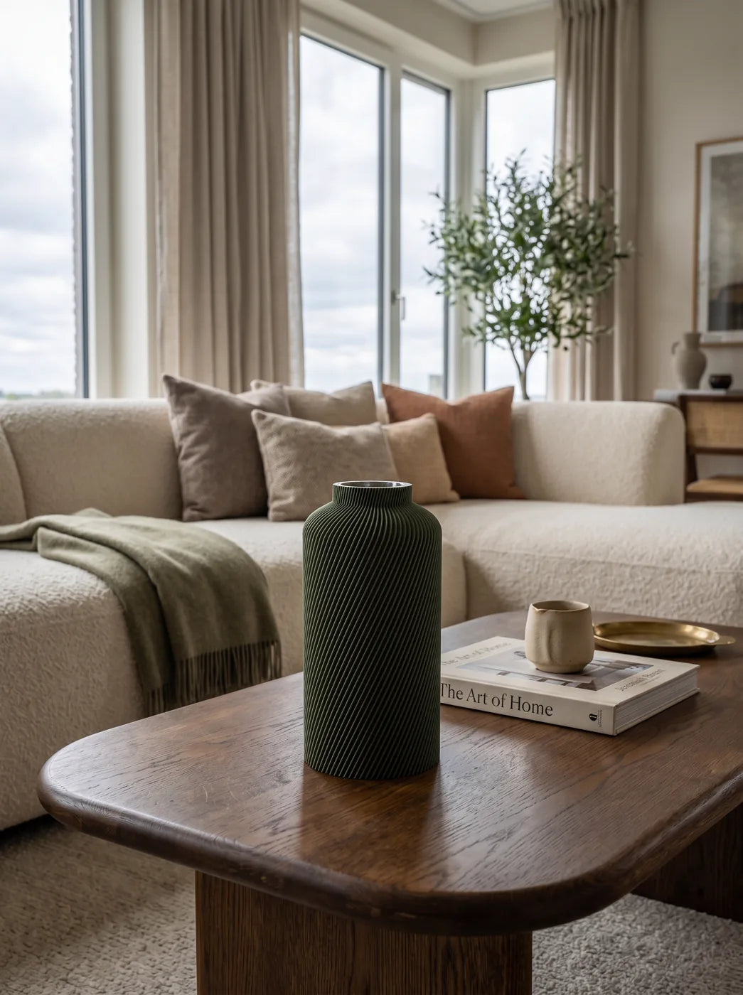 Olive SILO vase in a bright living room